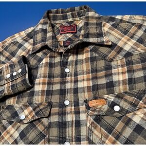 Five Brother Mens Large Plaid Pearl Snap Flannel Heavy Button Shirt‎ Shacket